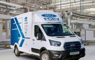 Hydrogen fuel cell Ford E-Transit front at Dagenham